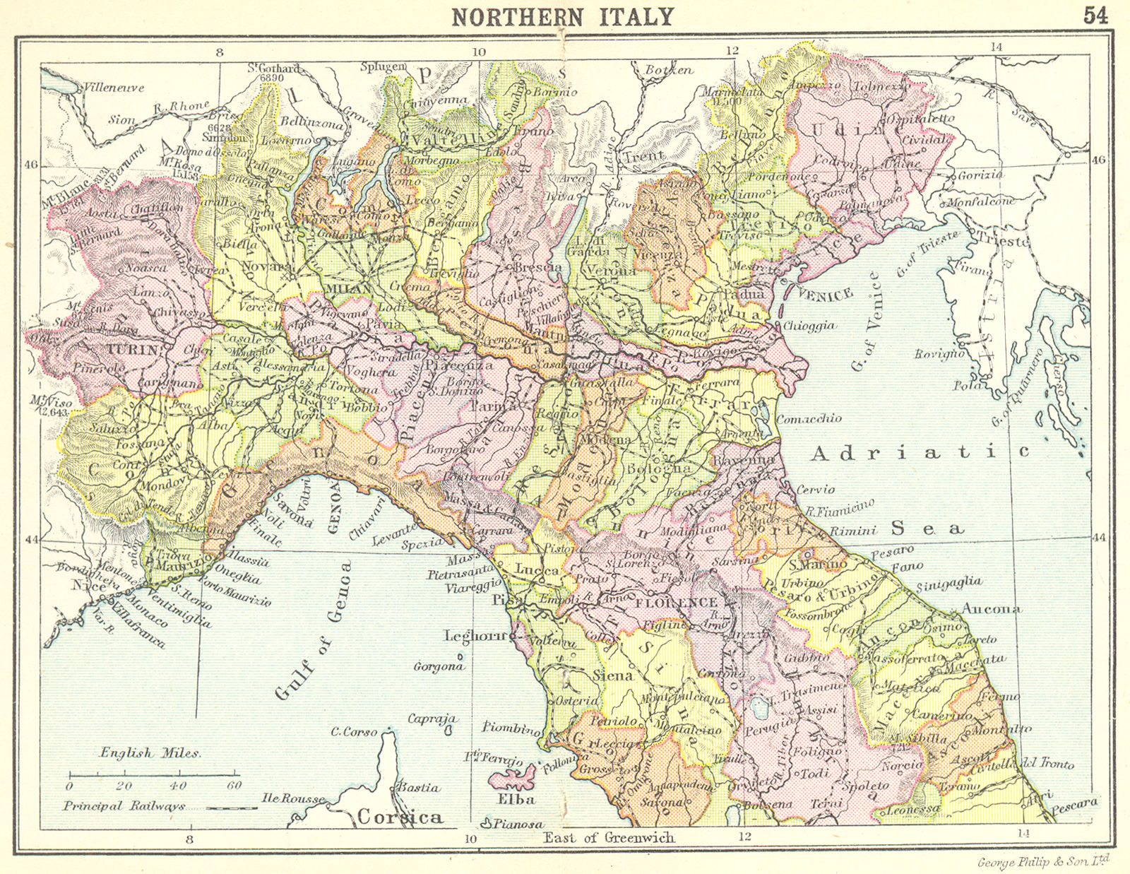 ITALY. Northern Italy; Small map 1912 old antique vintage plan chart